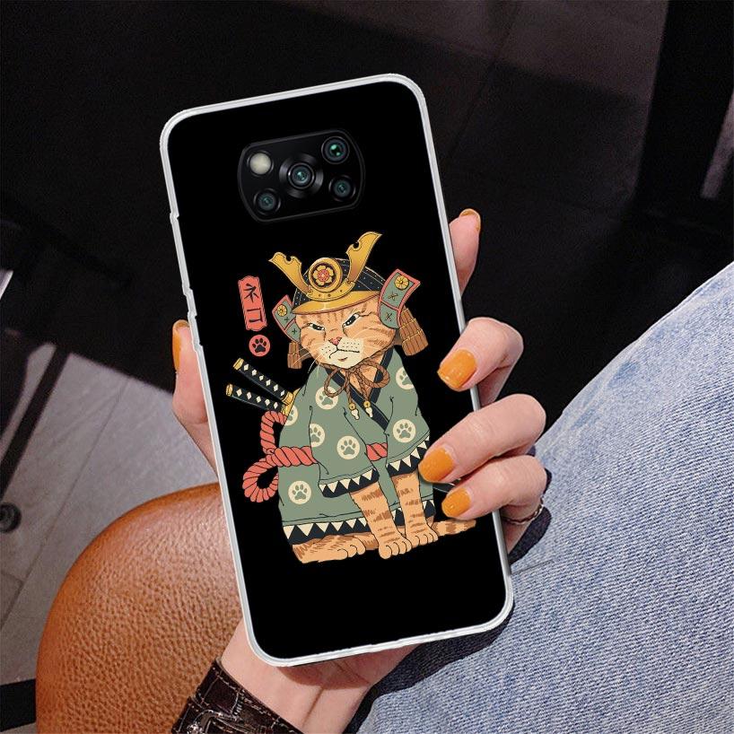 Ramen Sushi Samurai Tattoo Cat Phnoe Case for Xiaomi Poco X5 X6 X7 Pro X4 Gt F7 Ultra M8 M7 Redmi 15C 15 13C 13 12C 12 Unique Co