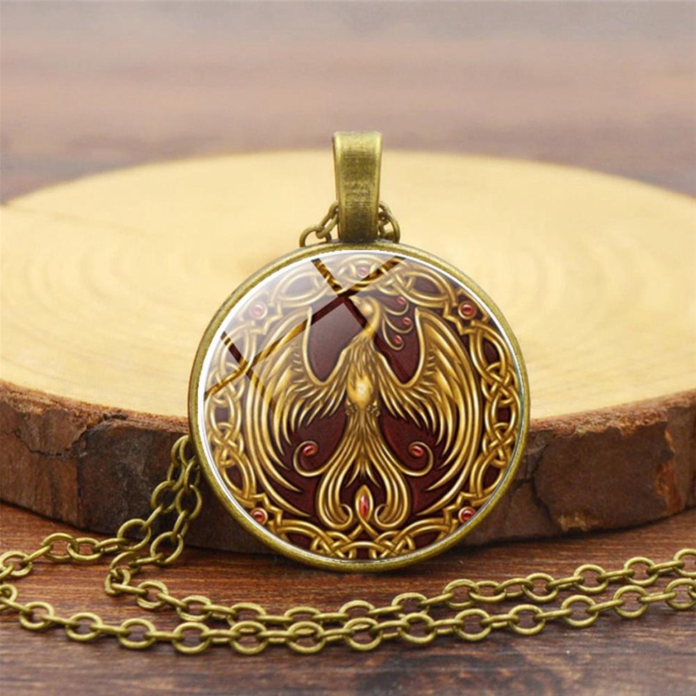 BLUELANS NECKLACE Wonderful Vintage Jewelry Necklace Chain Pattern Pendant Phoenix Cabochon Glass Women Present
