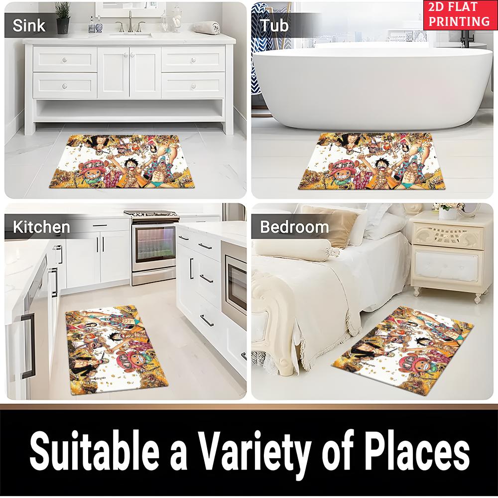 Anime Pirate Crew Treasure Doormat, Cartoon Character Non-slip Floor Mat, Decorative Entrance Rug for Home Living Room Bedroom