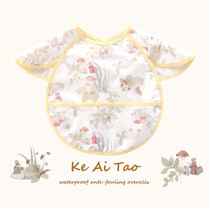 0-3 Year Waterproof Toddler Baby Bibs  Cute Cartoon Infant Baby Feeding Clothes Portable Outdoor Newborn Baby Short Sleeve Apron