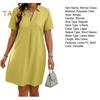 Women A-Line Dress V-Neck Lapel Short Sleeve Solid Color Summer Dress Loose Fit Lightweight Casual Dress