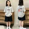 Korean Style Girls' Cotton Stand Collar Short Sleeve T-shirt & Polo Two-Piece Summer Set for Medium and Large Children