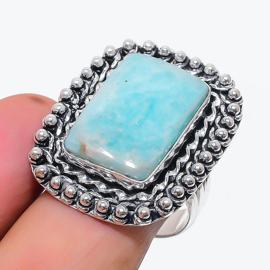 Natural Amazonite Gemstone 925 Sterling Silver Jewelry Ring Size 8.5 b2F30