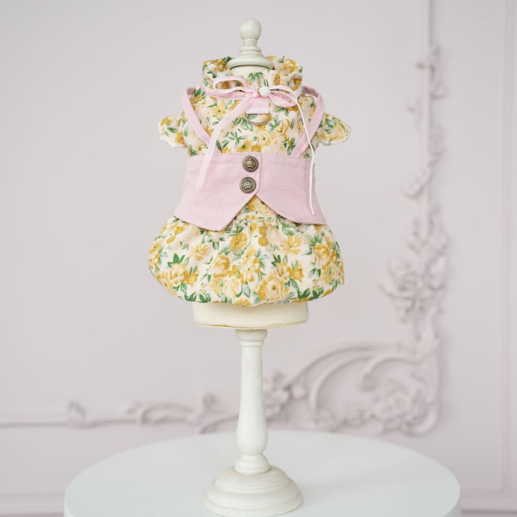 Pet Clothes Princess Style Floral Vest Skirt Cute Cat Teddy Bear Floral Plus Plush Cotton Coat Dog Clothes for Small Dogs Jacket