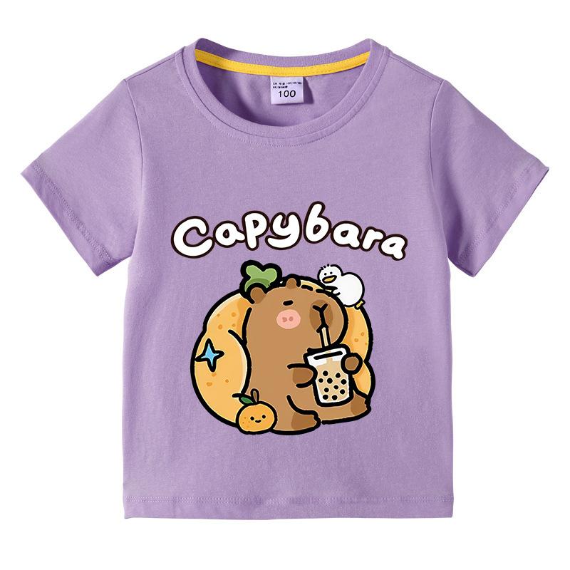 T-shirt en coton pour enfants T-shirt Capybara pour enfants 3-10 ans Garçons Mignon Capybara Col rond Hauts T-shirt Vêtements pour enfants Pour l'été