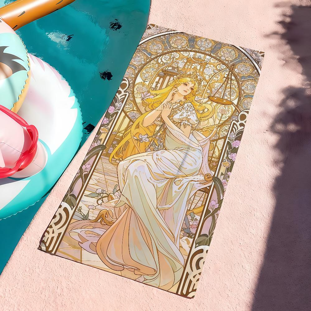 Kunst Alphonse Mucha Ästhetisches Handtuch Sport Schnelltrocknend Reise Campingausrüstung Sandfest Weich Leicht Großes Strandtuch