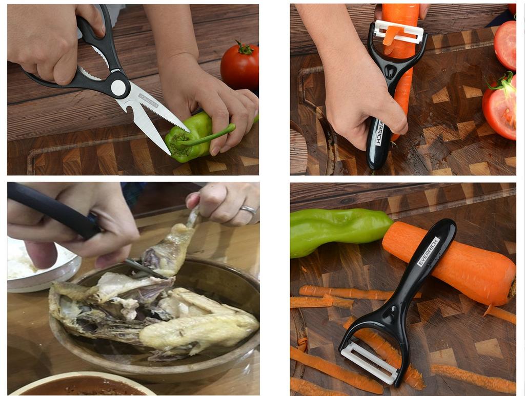 Utaki Stainless Steel Kitchen Knife Vegetable Sashimi Petty and A Great Value Set Santoku, Knife, Knife, Knife, Scissors, Peeler. 6-piece Set!