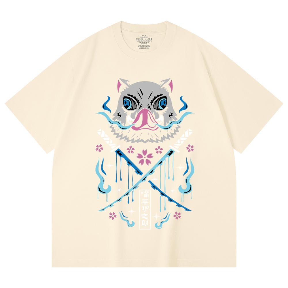 

230 Gsm 100% Cotton Demon Slayer V97 Inosuke Print Unisex Heavy Cotton T Shirt XS абрикосовый