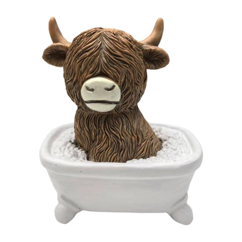 Durability Resin Toilet Seat Cow Statue Bathroom Ornamentation Sculpture With Smooth Surfaces Easy To Clean for Counter Top