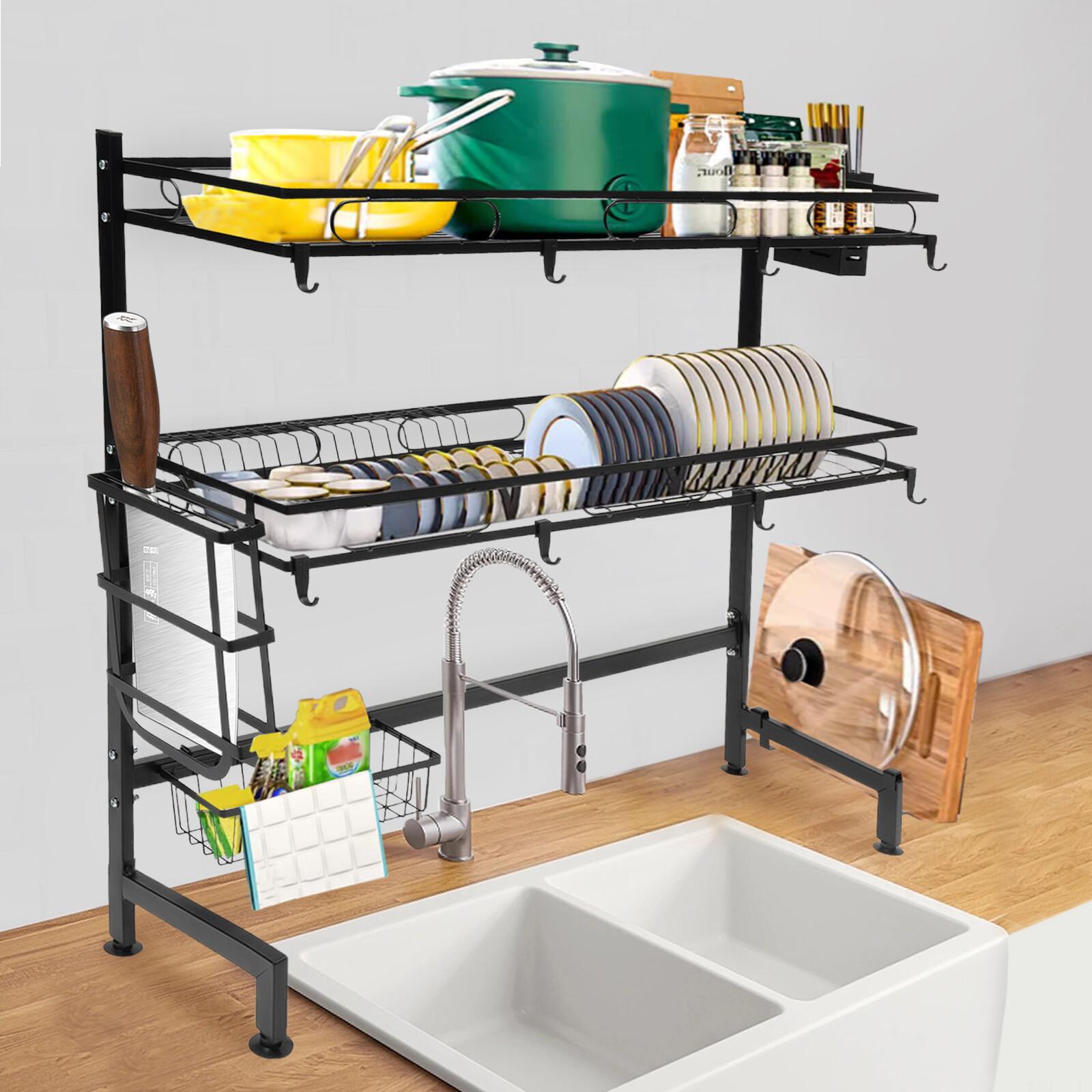 

2-Tier Over Sink Dish Drying Rack with Cutlery Holder, Extra-Large 32 Inch Kitchen Counter Organizer, Draining Board for Dishes 2-tier чёрный