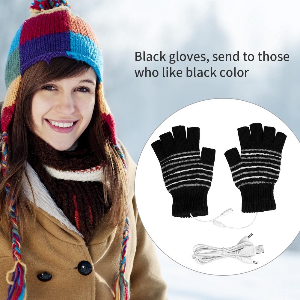 1 Pair 5V USB Winter Warm Heating Gloves Men Women Heated Half Finger Mittens Black чёрный