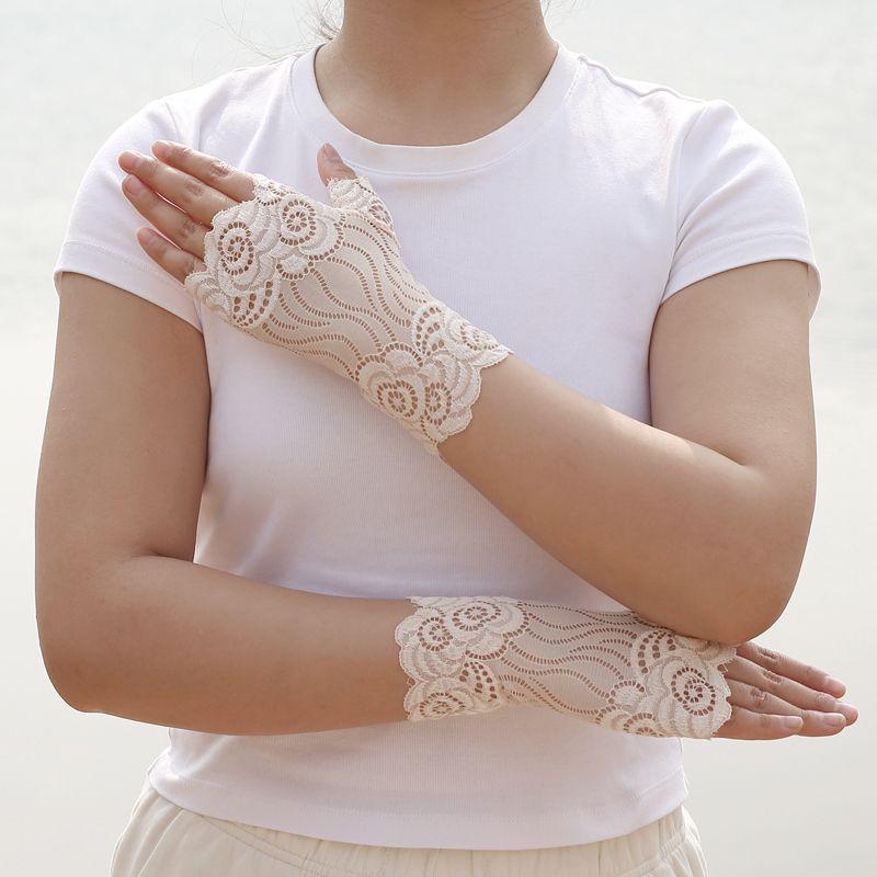 

Thin Lace Gloves High Elastic Mid-Length Scar Covering Tattoo Scald Ice Silk Wristband Square Dance Summer Driving Sun Protection A skin color 1 pair (17cm) One size