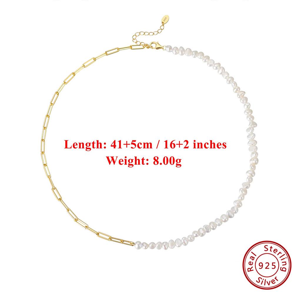 

EFFIE QUEEN 925 Sterling Silver Elegant 14K Gold Natural Freshwater Pearls Choker Necklace Paperclip Chain Strand Present GPN13