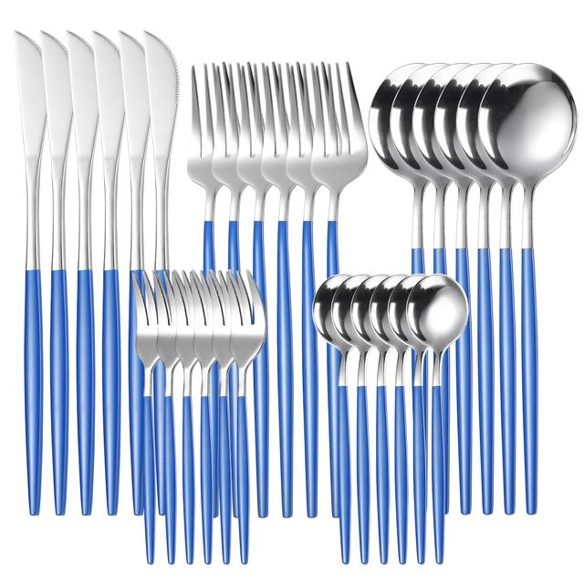 30pcs Gold Dinnerware Set Stainless Steel Steak Knife Fork Coffee Spoon Teaspoon Flatware Dishwasher Safe Kitchen Tableware Set