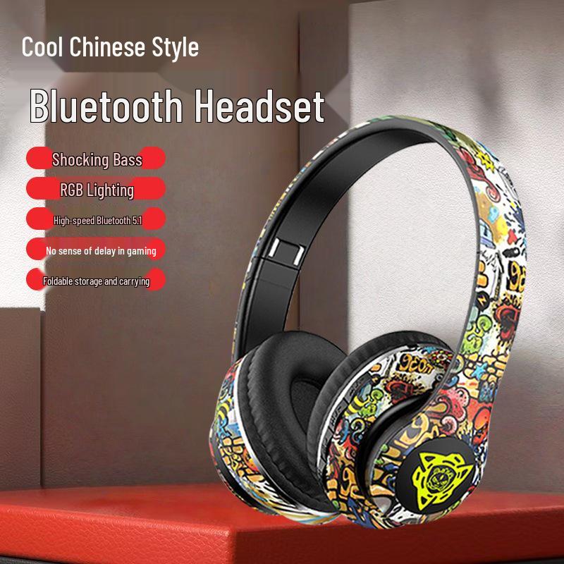 P35 Over-Ear Bluetooth Esports Headphones - Large Earcup, Graffiti Cool Design, Wireless, Noise Cancelling