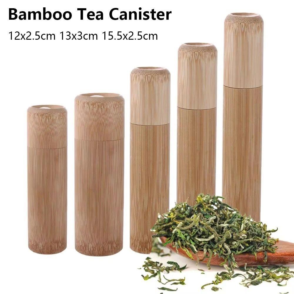 1Pcs Natural Bamboo Bamboo Tea Canister With Lid Round Design Tea Storage Box Primary Color Spice Container Jar