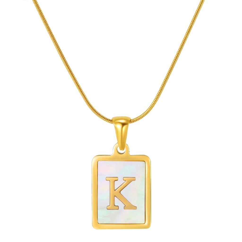 Stainless Steel Snake Chain Alphabet Necklace For Women European And American Style 18k Gold Square Shell Pendant Ins Fashion Characters)