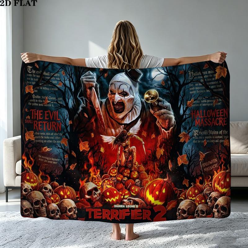 Terrifier Horror Print Flannel Blanket High Quality Warm Comfortable Cover for All Seasons Perfect for Gifts Home Decor