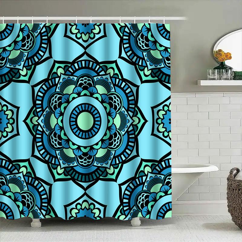 Blue Mandala Shower Curtain Decorative Fabric Shower Curtains For Bathrooms Waterproof Privacy Window Panels Set With Rings (180