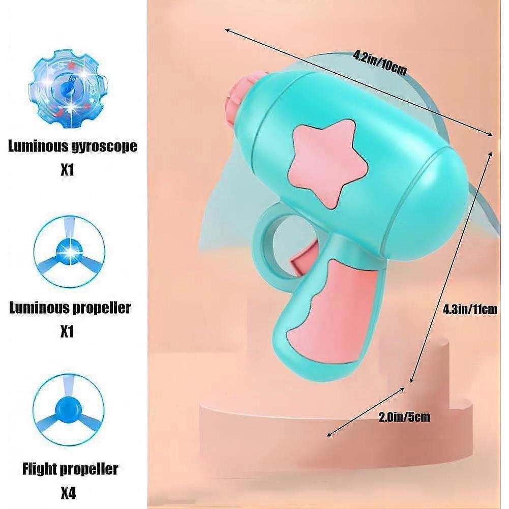 3IN1Flying Disc Launcher Kids Toy with 1Flying Saucer Gun 4Cat Fetch Parachute 1Luminous Propeller, Gyroscope Games(Light Blue Style)