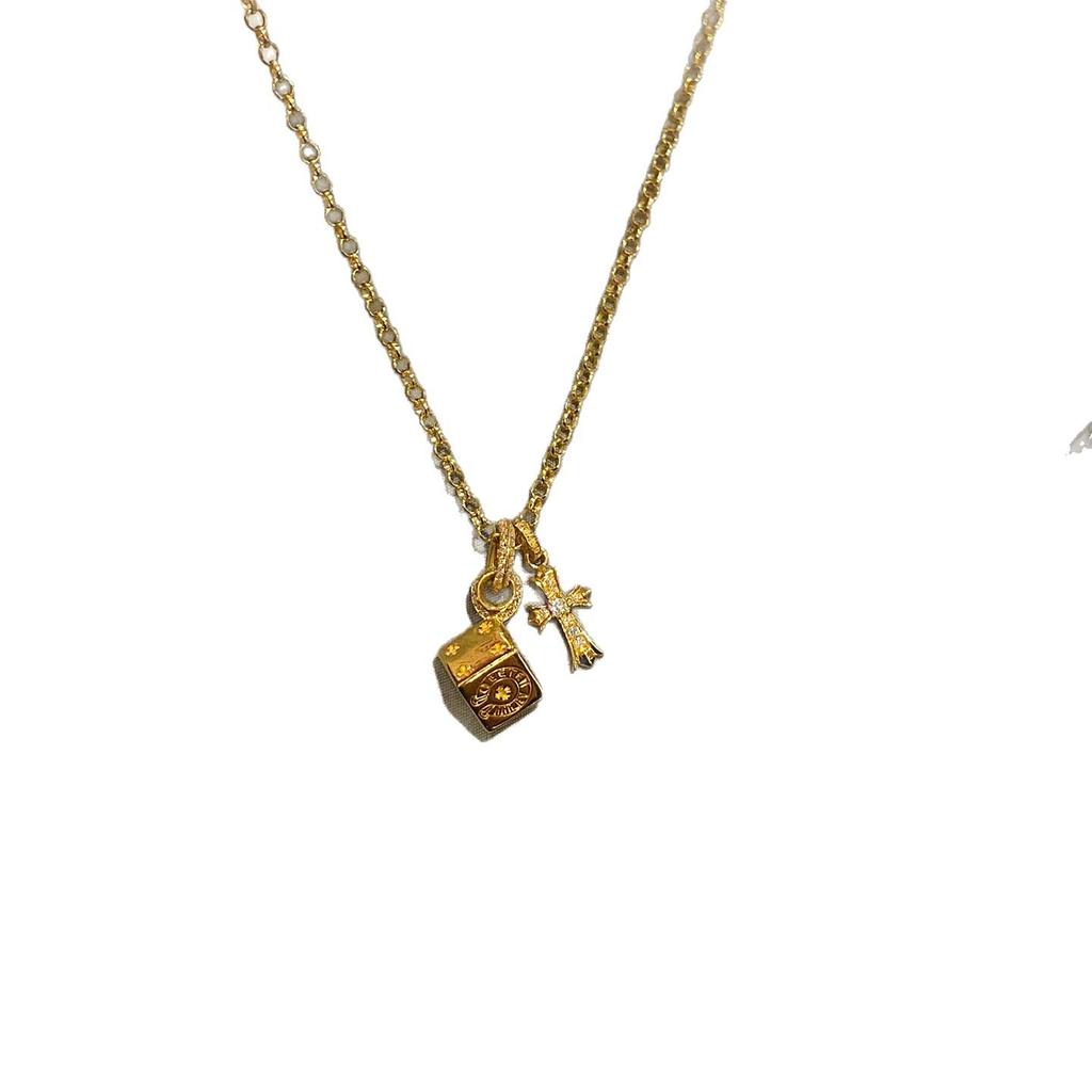 Zircon Cross Pendant Necklace - High-End Clavicle Chain with Cold Style for Women