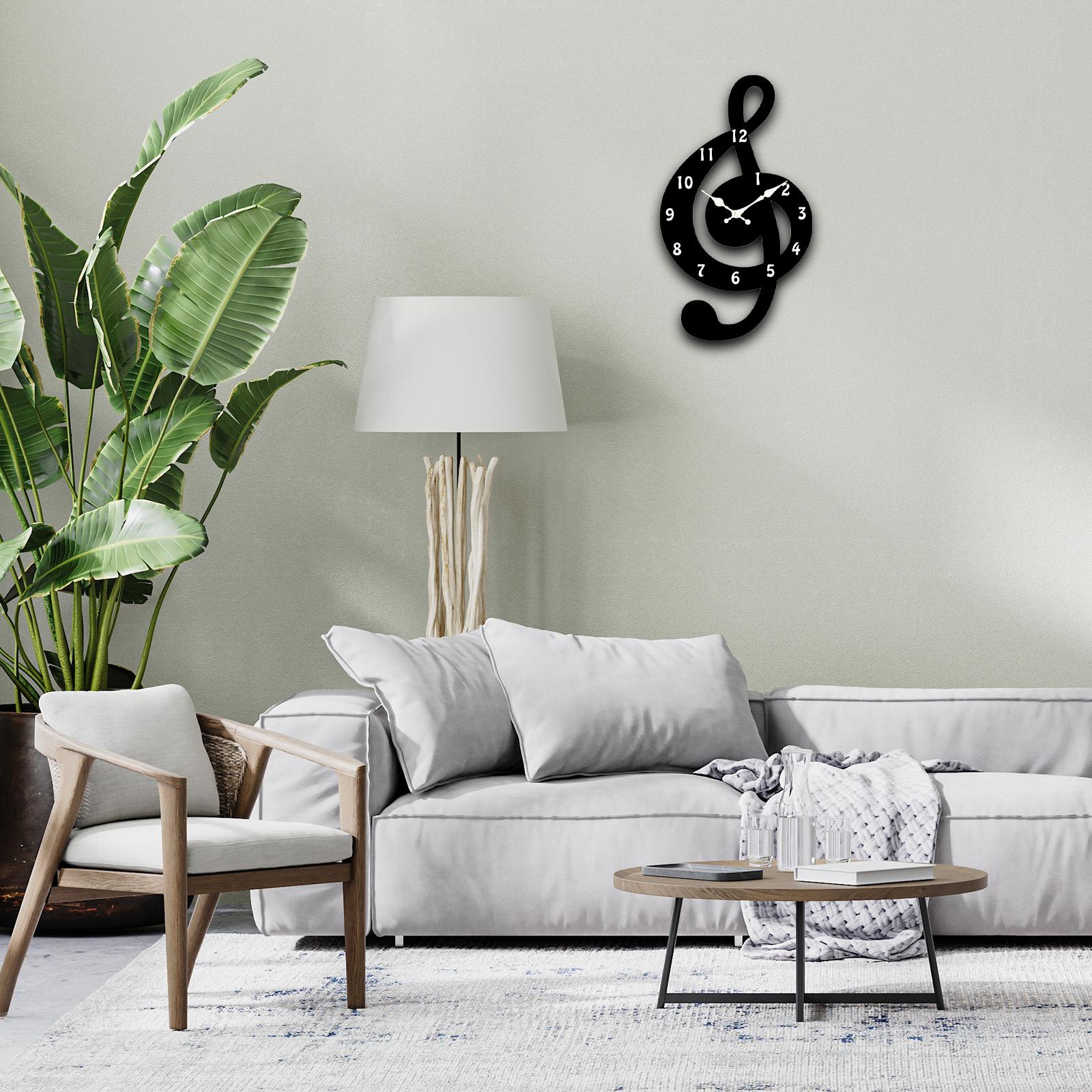 

Music Wall Clock Cute Creative Clock Wood for Living Room Hotel Dining Room чёрный