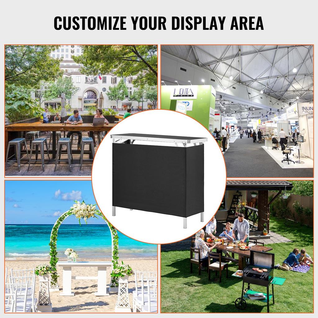 VEVOR Portable Tradeshow Podium Table, 97,5 × 38,5 × 87 cm, Display Exhibition Counter Stand Booth Fair with Wall