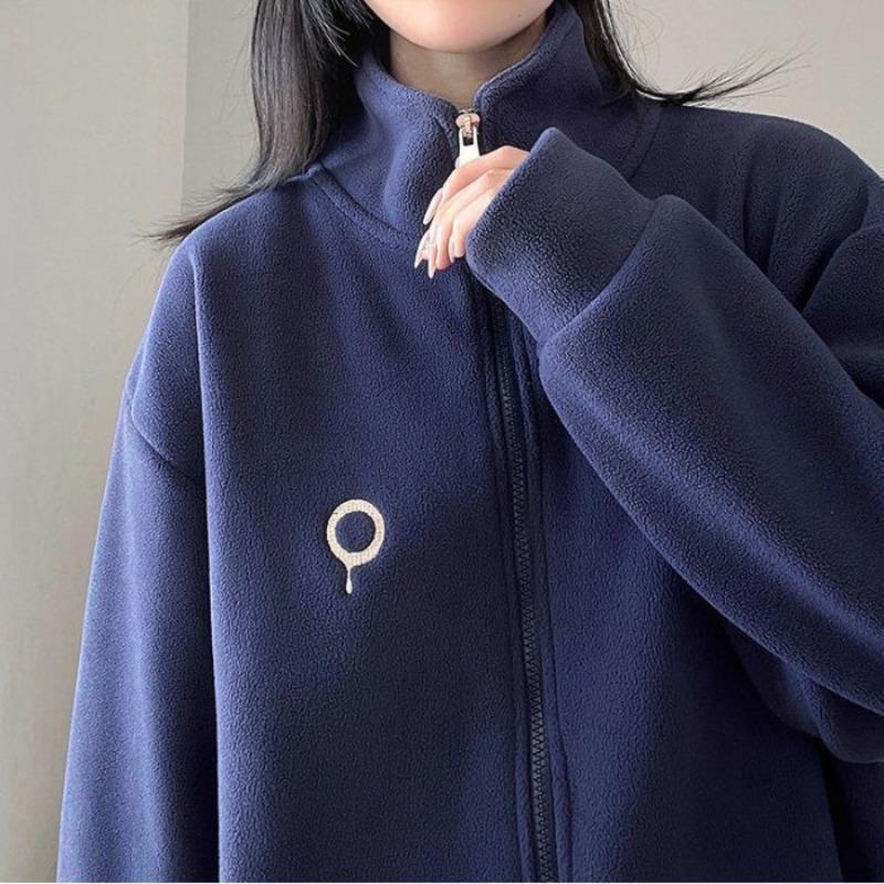 Small double-sided fleece jacket women's autumn and winter fleece thickened fleece sweater women's stand-up collar zipper cardigan