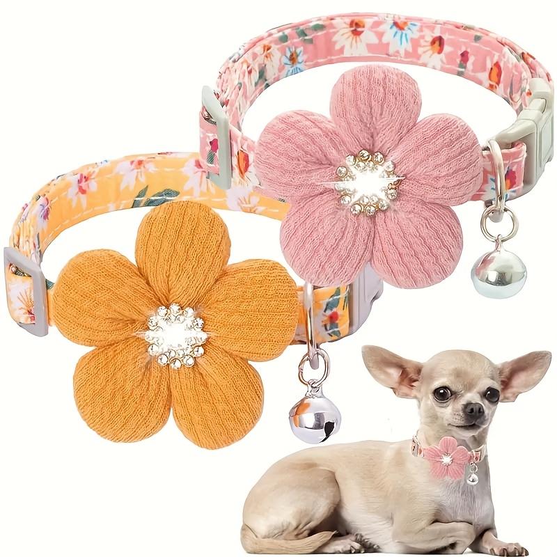 Floral Dog Collar with 3D Flower Charm and Detachable Bells - Suitable for Small Dogs and Cats, Soft Adjustable Polyester Pet Collar