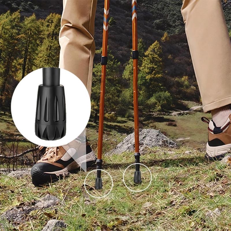 Outdoor Walking Hiking Stick Tip Covers, 8 Black PVC Replacement Part with Enclosed Bases and Hand Installation for Fitness Walking and Hiking