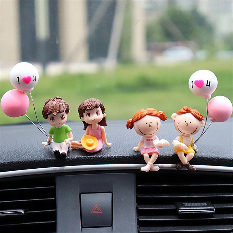 2Pcs/Set Car Decoration Cute Cartoon Couple Dashboard Doll Balloon Ornament Auto Interior Accessories for Girls Newlyweds Gift