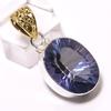 Natural Mystic Topaz Gemstone 925 Sterling Silver Two Tone Pendant 1.38" u7g58