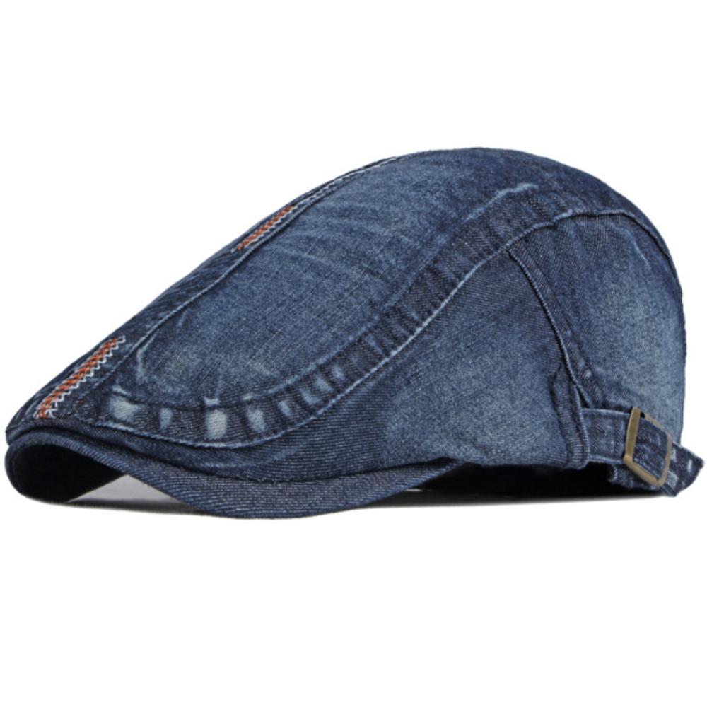 

HT3685 Mens Beret Women Spring Summer Sun Cap Retro Artist Painter Beret Hat Male Female Adjustable Ivy Flat Cap Denim Beret Cap 55-60cm Adjustable темно-синього кольору