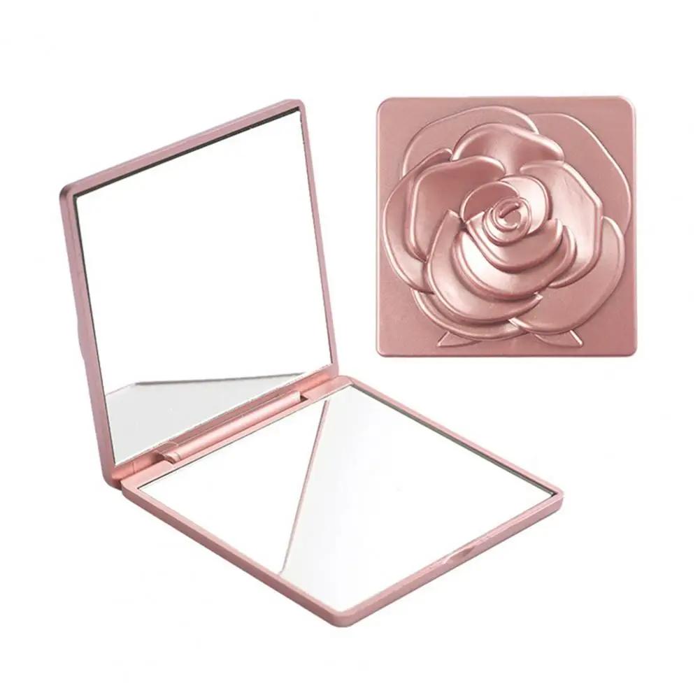 

Portable Foldable Makeup Mirror Vintage Rose Double-sided Vanity Mirror High Clarity Men Women Handheld Square Cosmetic Mirror розовый
