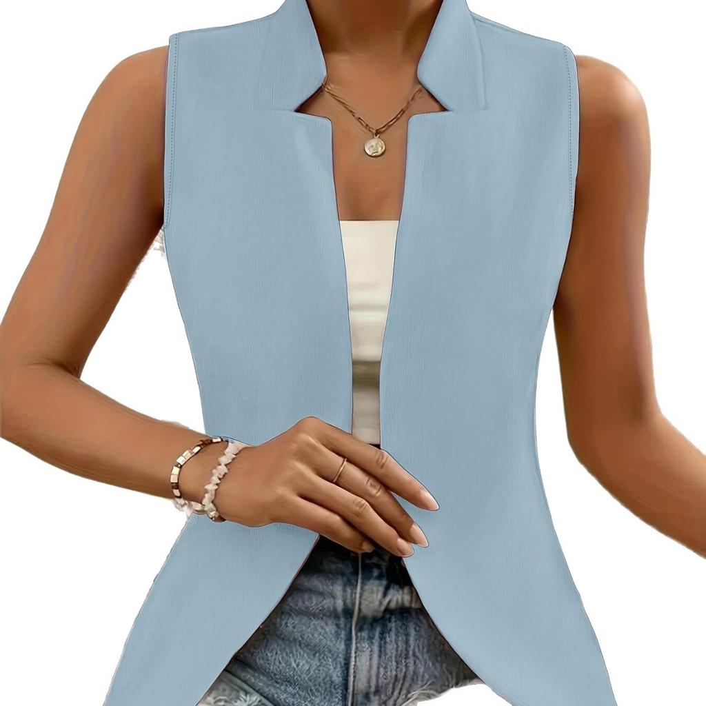 Solid Color Slim Fit Sleeveless Lapel Blazer Vest for Women, Commute Casual Versatile Elegant Waistcoat Cardigan