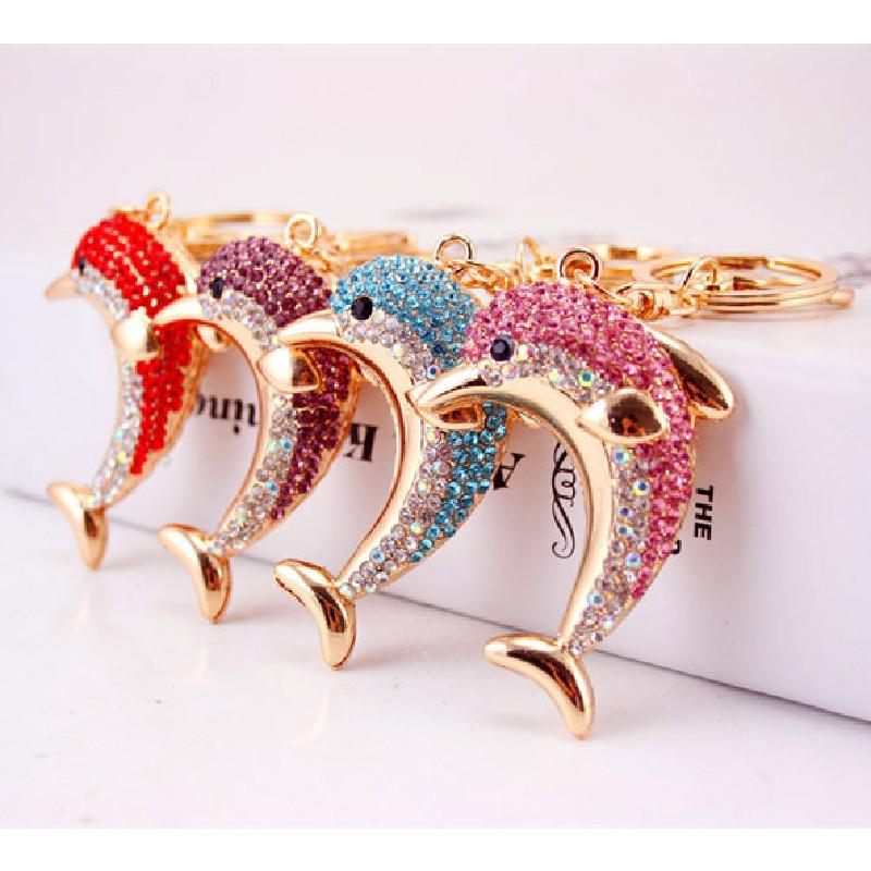 Sparkling Alloy Rhinestone Dolphin Car Keychain Ocean Charm Modern Simple Style