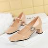Fashion Mary Janes Women's 2025 Summer Shoes Square Toe Shallow Dress Pumps Women Buckle Strap Crystal 5CM Med Heel Shoes Ladies