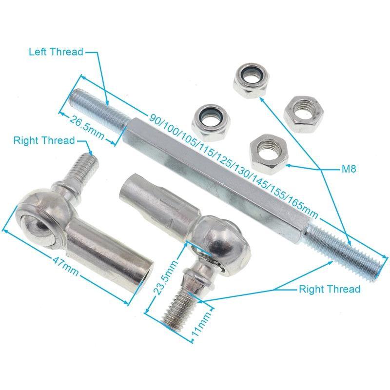 1 Paar 90 100 105 115 125 130 145 155 165mm M8 Kugelgelenk Lenkgestängebolzen Spurstangen-Sätze für 49cc Mini Chinesisches ATV Quad