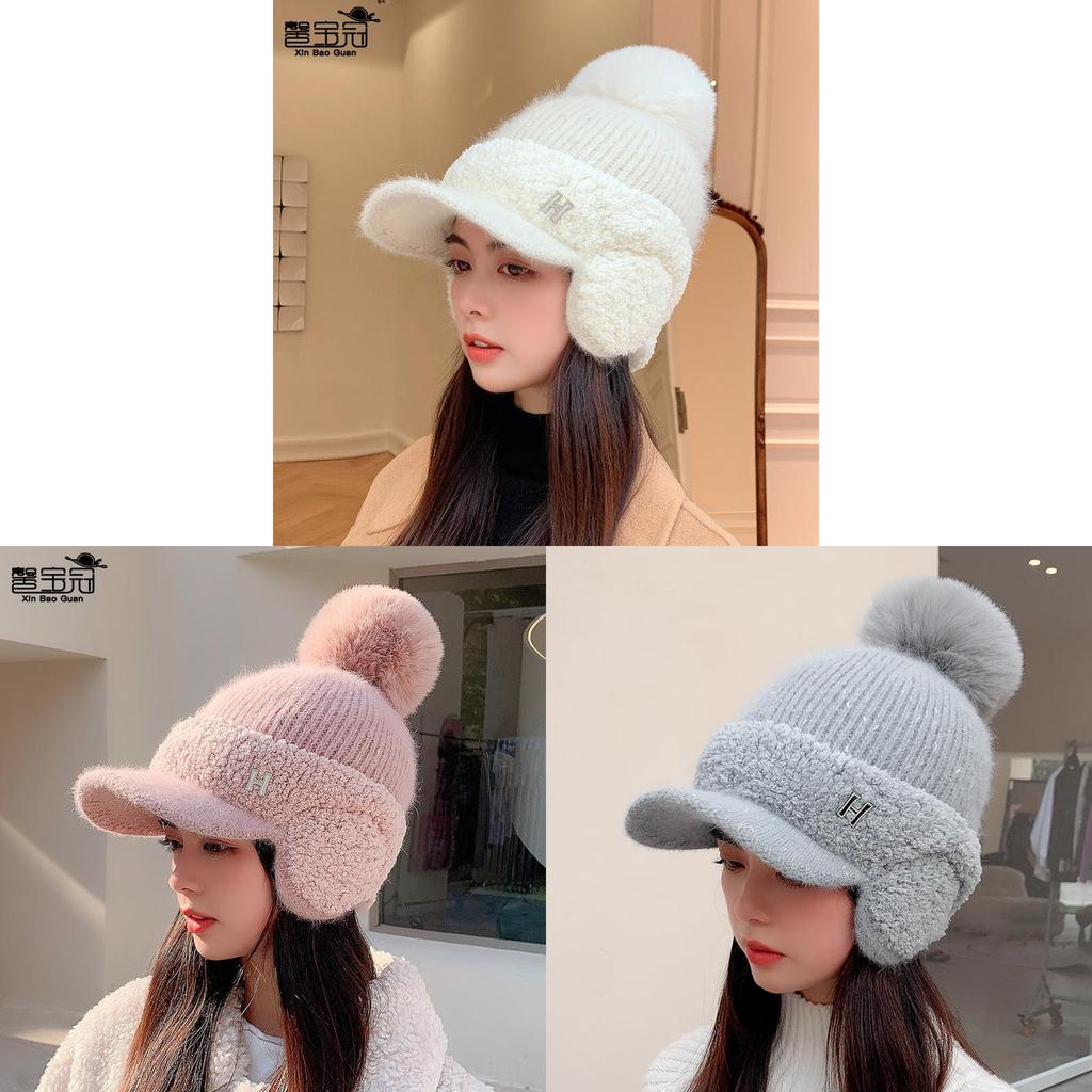 Knitted Baseball Cap For Women With Warmth And Ear Protection For Winter Outdoor Activities