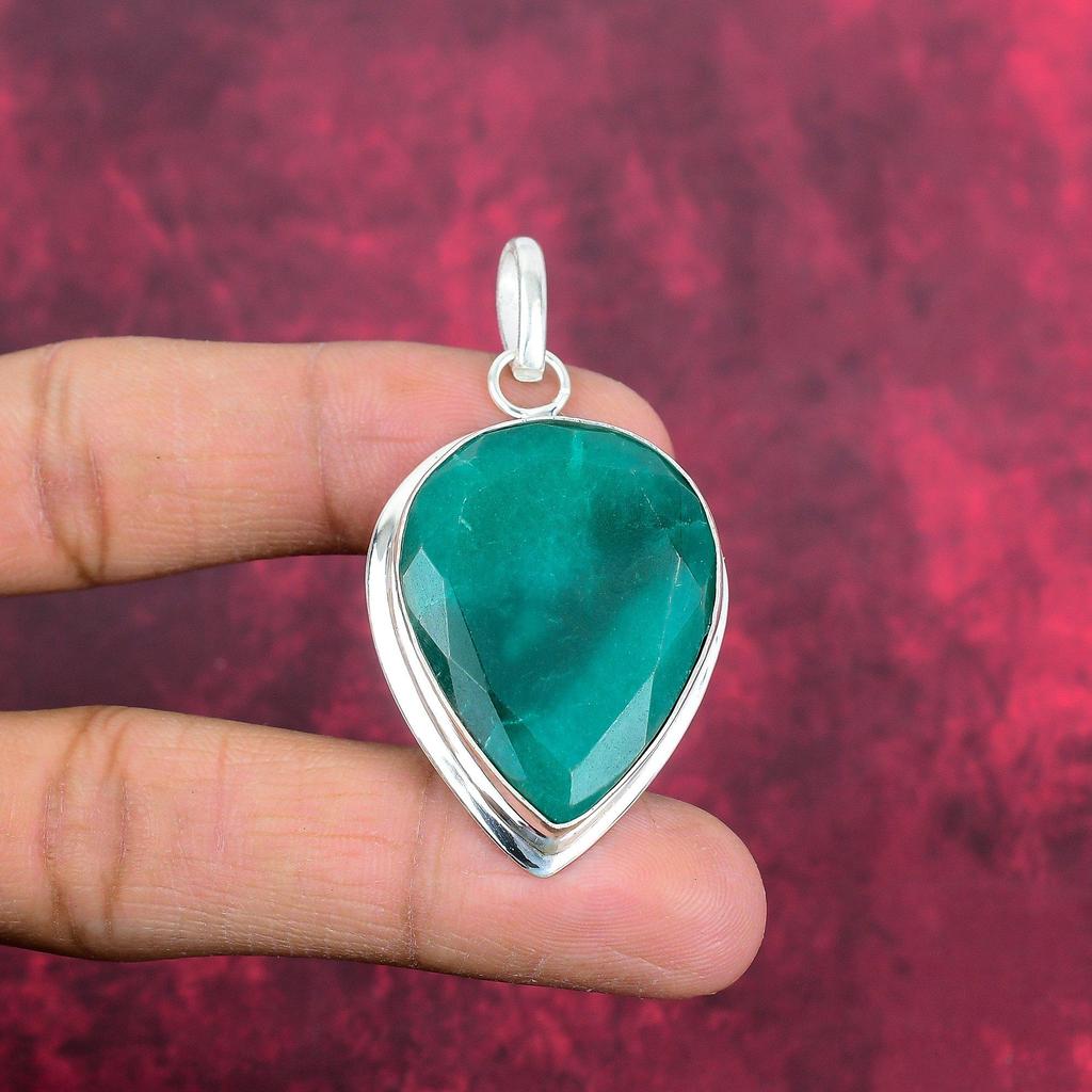 Emerald Pendant, 925 Sterling Silver Pendant Gemstone Jewelry, Handmade Pendant Amazing Jewelry, Gift For Her