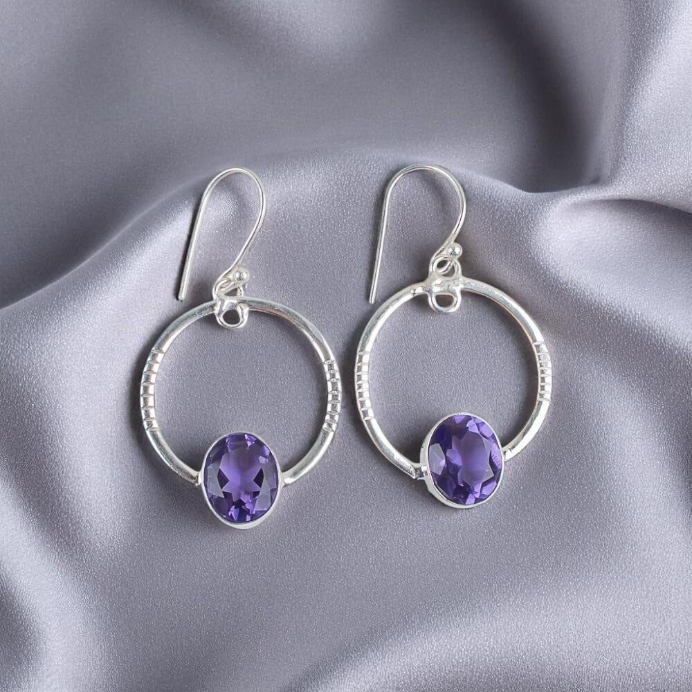 Natural Iolite Gemstone 925 Sterling Silver Jewelry Handmade Boho Earrings 1.37" EE-67-5