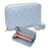 Glücksbörse in Blau-Grau [Mangelhaft] Lange Geldbörse mit Schultergurt, Tasche, Fächern, Großes Fassungsvermögen, Niedlich, Stilvoll, Multifunktional, Hält