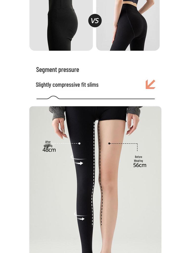 Damen Fleecegefütterte Schlankheitsstrumpfhose - Vertikal gestreift, Mikrodruck, Vielseitiger japanischer Stil, Herbst/Winter Leggings