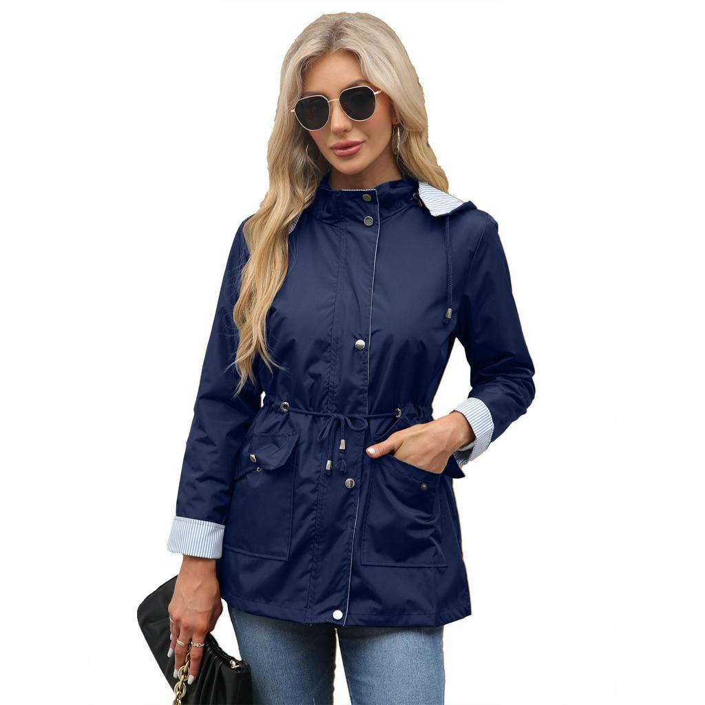 Casaco corta-vento com capuz removível Outono e Inverno Feminino Feminino Plus Size Jaqueta Feminina Corta-vento