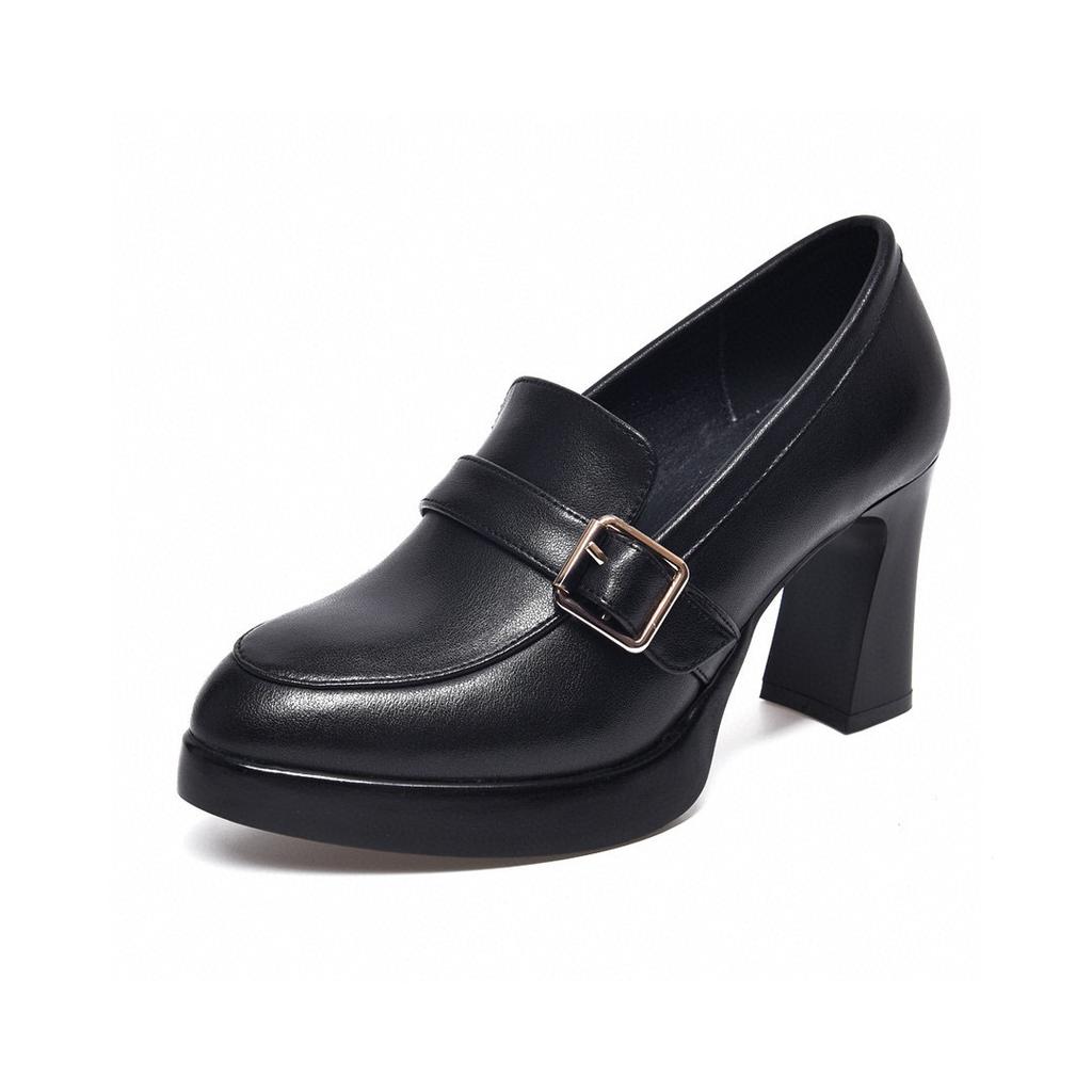 Waterproof Table High Heels Pointed Women's Shoes 2025 Spring New Thick-soled Thick-heeled Fashion Shoes Cowhide Deep-mouth Women's Leather Shoes