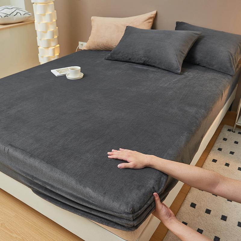 1 Pc Flannel Bed Sheet With Elastic Solid Color Warm  Fitted Sheet for Winter