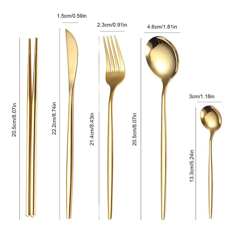 6pcs/30pcs Golden Stainless Steel Portuguese Cutlery Knife Fork Spoon Tea Spoon Chopsticks Upscale Cutlery Set