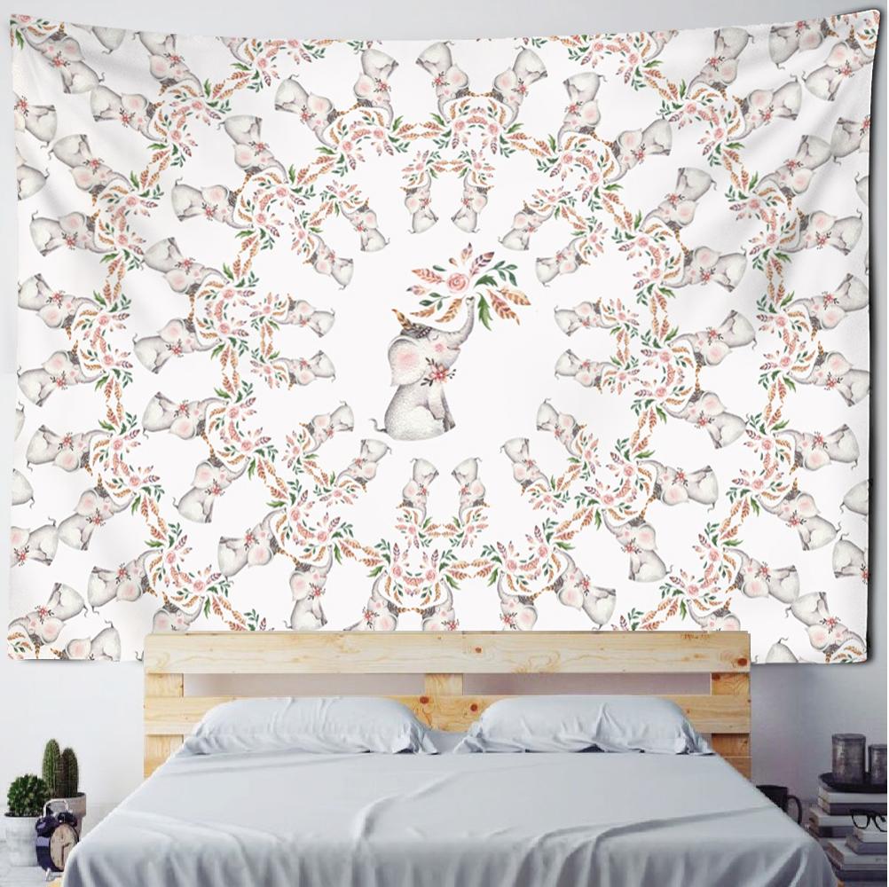 Тайский розовый слон гобелен настенный в богемном стиле Kawaii мультфильм животное — фото 5