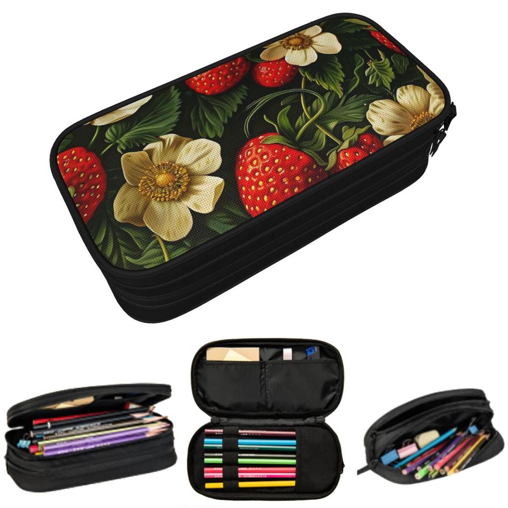 Fresh Strawberry Floral Pattern Pencil Case for Boy Girl Gifts Pen Box Pencil Bag Stationery Supplies Pen Holder Bag