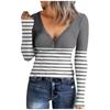 Women's V Neck T-shirt Fashion Casual Print Button Long Sleeve Top